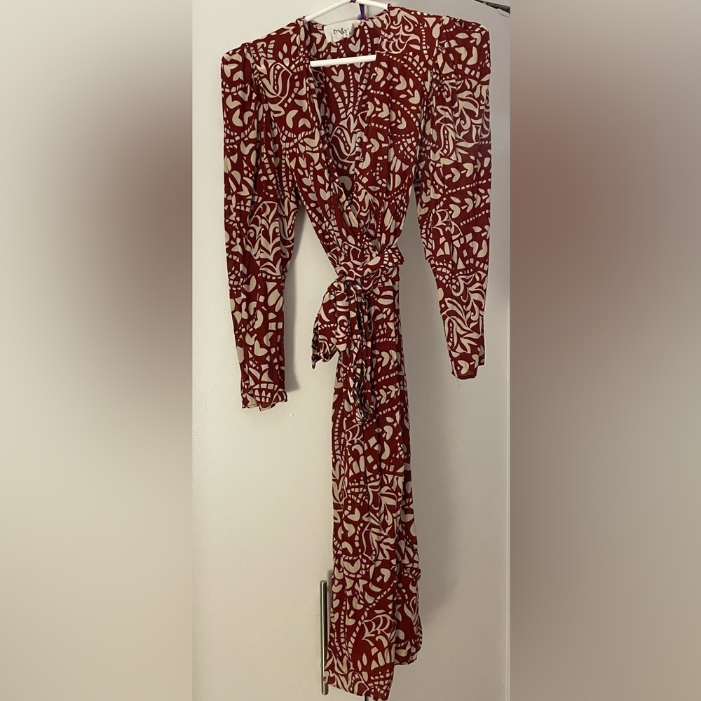 Elegant Red Patterned Wrap Dress Ba&Sh Sz S - Picture 4 of 10